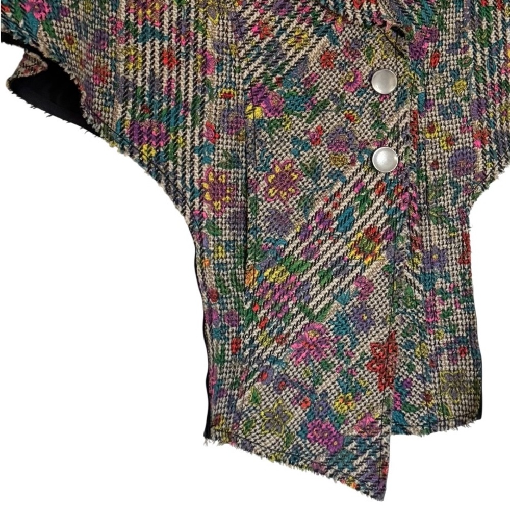 Y2K Multi Color Tweed Collar Cape Jacket Asymmetrical Button Front Lined Large - Picture 4 of 15